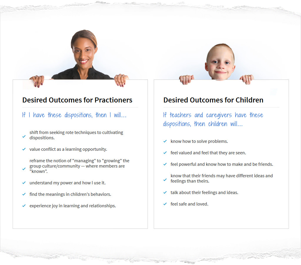Screenshot of the Desired Outcomes for Practitioners and Children.